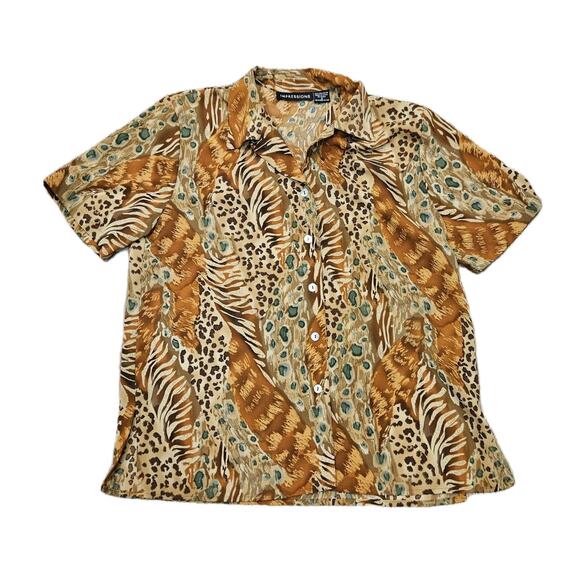 Vtg Impressions Leopard Cheetah Print Blouse Womens S Oversized Y2K 90s Boho - Picture 1 of 9